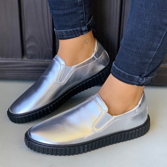 Metallic Chunky Creeper Sole Slip On Sneakers - Picture 3 of 7